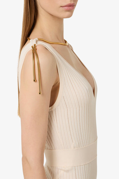 elisabetta franchi Vestito In Maglia A Jour Con Dettaglio Gioiello Bianco Donna, foto 3