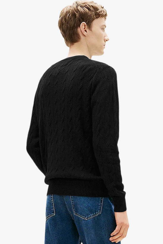  Maglione Girocollo In Lana Intrecciata Con Logo Bandierina Ricamato-tommy hilfiger-Nero-Uomo-Mw0mw40442 bds-3  