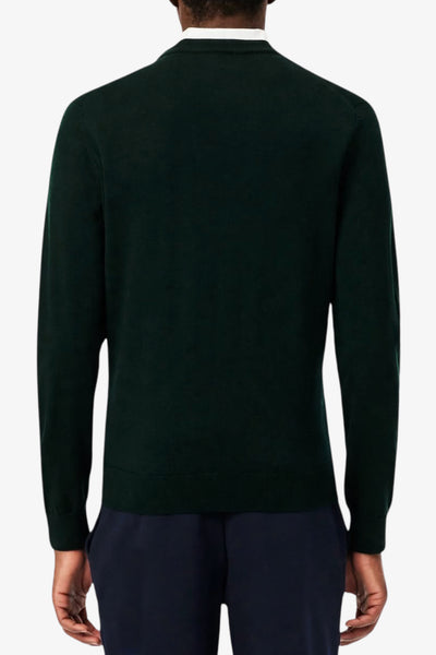 lacoste Maglione Girocollo In Lana Merino Logo Tono Su Tono Verde Uomo, foto 3