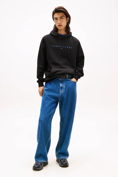 tommy jeans Felpa Con Cappuccio Logo Lineare Ricamato Nero Uomo, foto 3