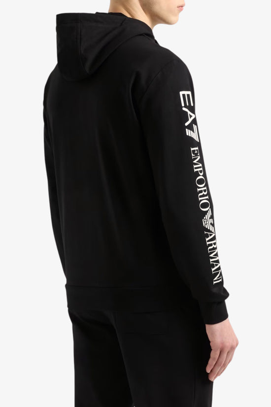  Felpa Full Zip Con Cappuccio Stampa Logo Series Su Manica-emporio armani ea7-Nero-Uomo-7m001047 af10377 mc001-3  
