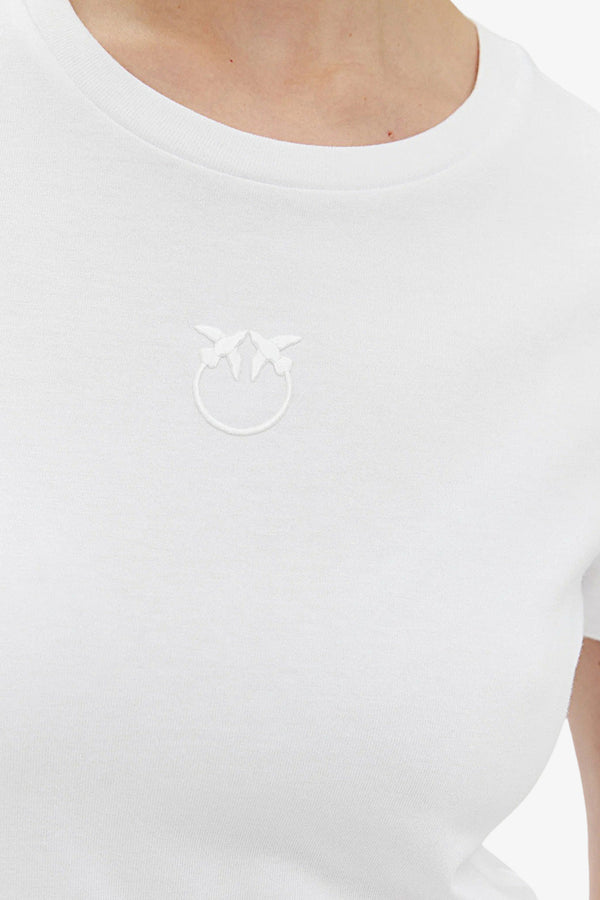 pinko T-Shirt Maniche Corte Logo Ricamato Bianco Donna, foto 3
