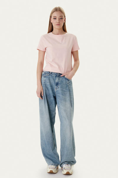 guess T-Shirt Maniche Corte Logo Strass Kiara Rosa Donna, foto 3