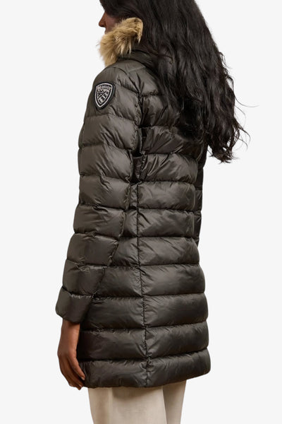 blauer Piumino Lungo Full Zip Con Cappuccio Bordo Pelliccia Kristin Nero Donna, foto 3
