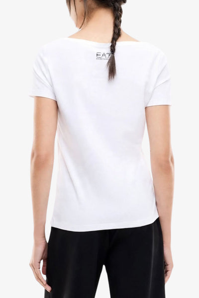emporio armani ea7 T-Shirt Maniche Corte Logo Series Con Glitter E Borchie Bianco Donna, foto 3