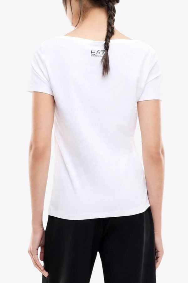 emporio armani ea7 T-Shirt Maniche Corte Logo Series Con Glitter E Borchie Bianco Donna, foto 3