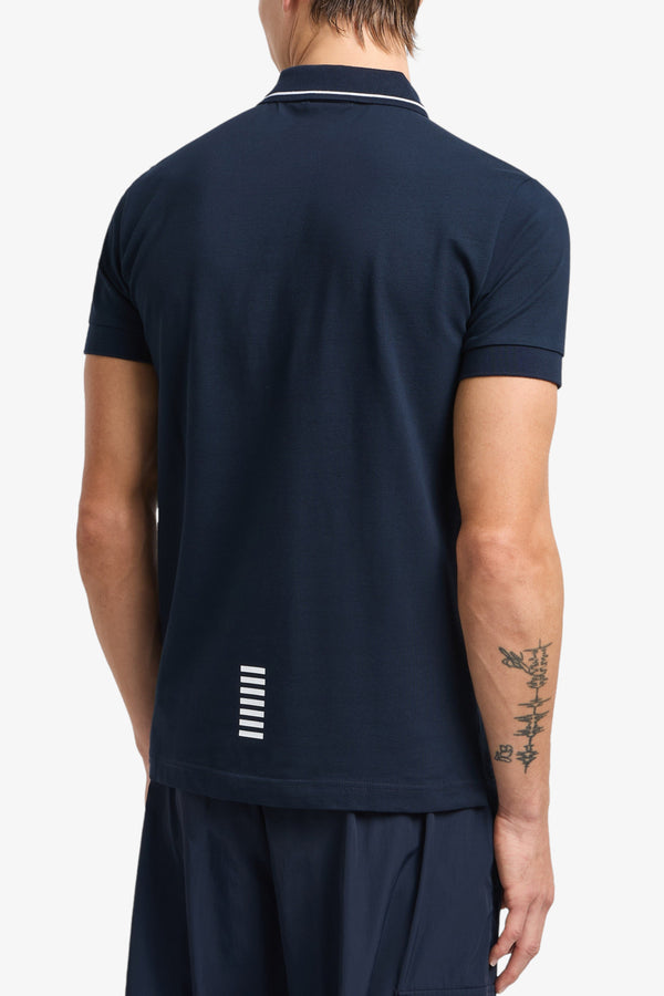 emporio armani ea7 Polo Maniche Corte Core Identity In Piquet Stretch Blu Uomo, foto 3