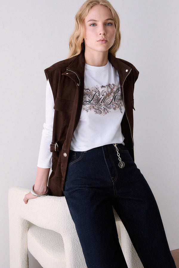 liu jo T-Shirt Maniche Lunghe Con Stampa E Strass Bianco Donna, foto 3