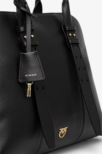 pinko Borsa A Mano Bowling Escape Bag In Pelle Maxi Nero Donna, foto 3