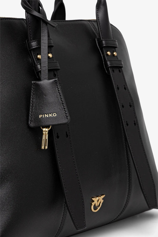 pinko Borsa A Mano Bowling Escape Bag In Pelle Maxi Nero Donna, foto 3
