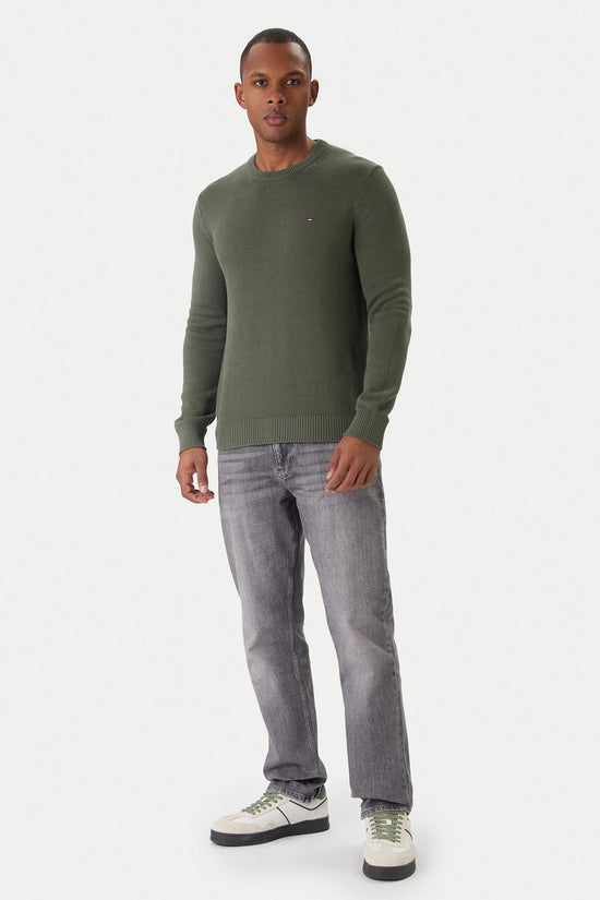  Maglione Girocollo Slim Logo Bandierina Ricamato-tommy jeans-Verde-Uomo-Dm0dm21787 mrh-3  