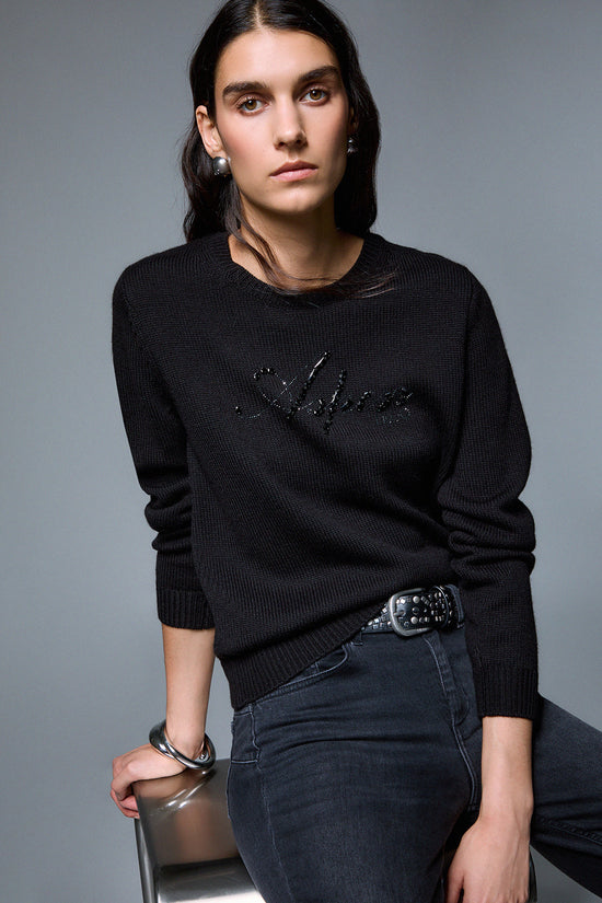  Maglione Girocollo Con Ricamo Gioiello-liu jo-Nero-Special_-Tf6160 ma22s l9584-3  