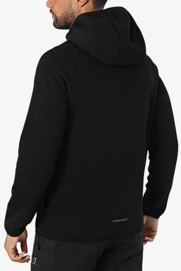 emporio armani ea7 Felpa Full Zip Con Cappuccio Natural Ventus 7 Nero Uomo, foto 3