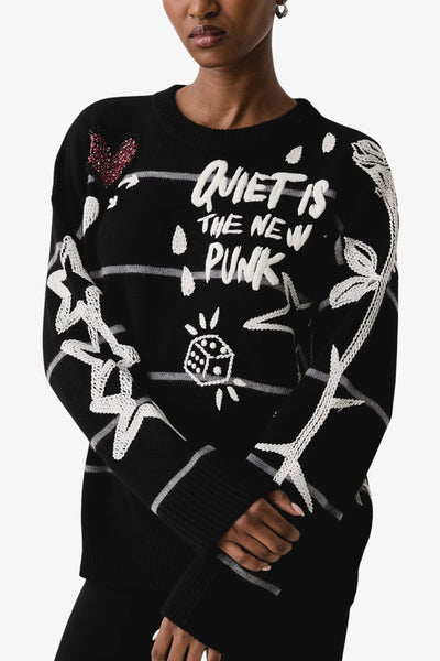 pinko Maglione Girocollo In Lana Merino Quiet Is The New Punk Nero Donna, foto 3
