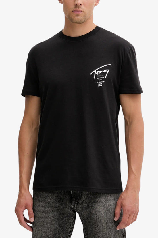  T-Shirt Maniche Corte Stampa Logo Firma-tommy jeans-Nero-Uomo-Dm0dm22120 bds-3  