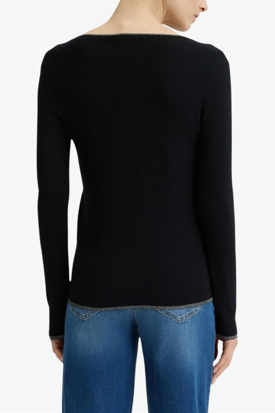 Maglione Leggero Bordi Lurex Scollo a V-liu jo-Nero-Special_-Wxx053 ms49i 22222-3  