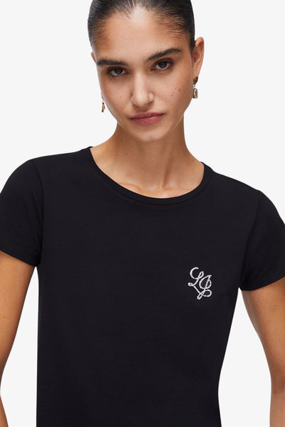 liu jo T-Shirt Maniche Corte Con Strass Nero Donna, foto 3
