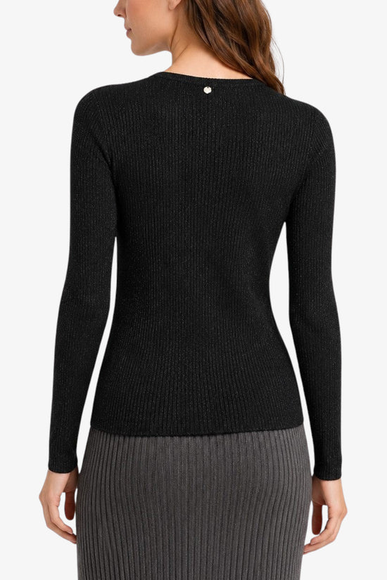  Maglia Maniche Lunghe Scollo a V In Lurex a Coste-liu jo-Nero-Special_-Wf6416 ms46j 03u88-3  
