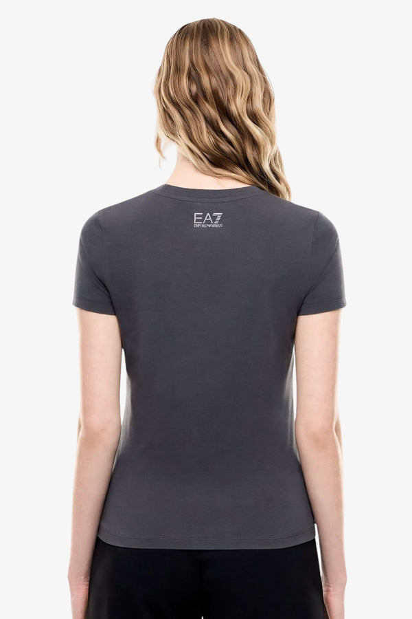 emporio armani ea7 T-Shirt Maniche Corte Logo Series Con Borchie Grigio Donna, foto 3