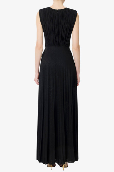 elisabetta franchi Vestito Lungo Red Carpet In Jersey Lurex Con Applicazione Gioiello Nero Donna, foto 3