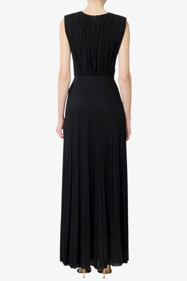 elisabetta franchi Vestito Lungo Red Carpet In Jersey Lurex Con Applicazione Gioiello Nero Donna, foto 3