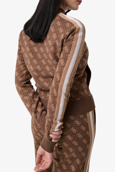 guess Cardigan Full Zip Con Bande E Logo 4G All-Over Aneira Marrone Donna, foto 3