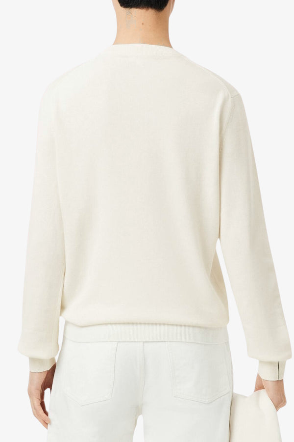 lacoste Maglione Girocollo Logo Piccolo Ricamato Bianco Uomo, foto 3