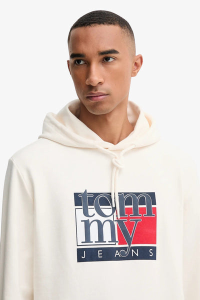 tommy jeans Felpa Con Cappuccio Stampa Logo Bianco Uomo, foto 3