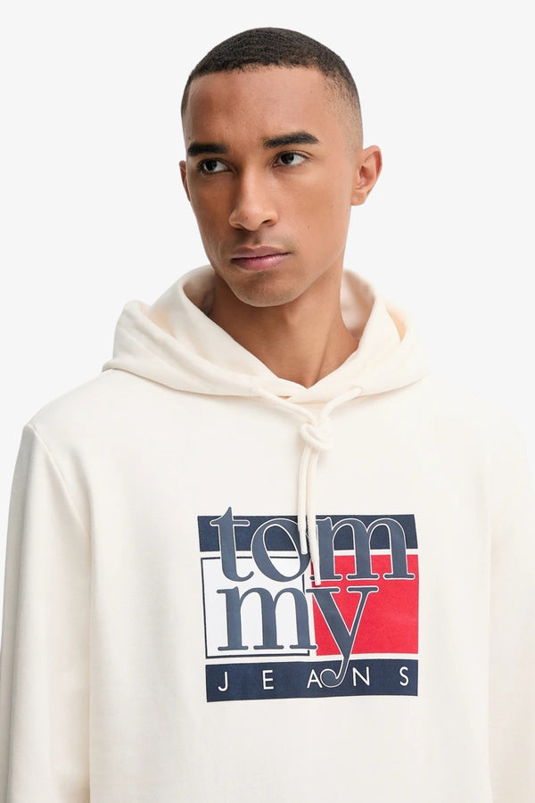 tommy jeans Felpa Con Cappuccio Stampa Logo Bianco Uomo, foto 3
