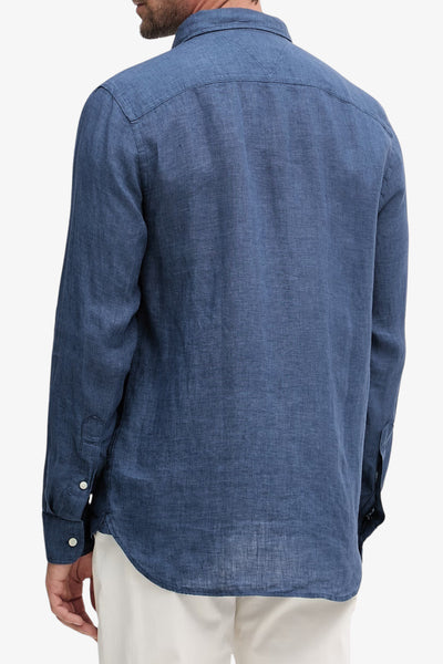 tommy hilfiger Camicia Maniche Lunghe Button Down In Puro Lino Blu Uomo, foto 3