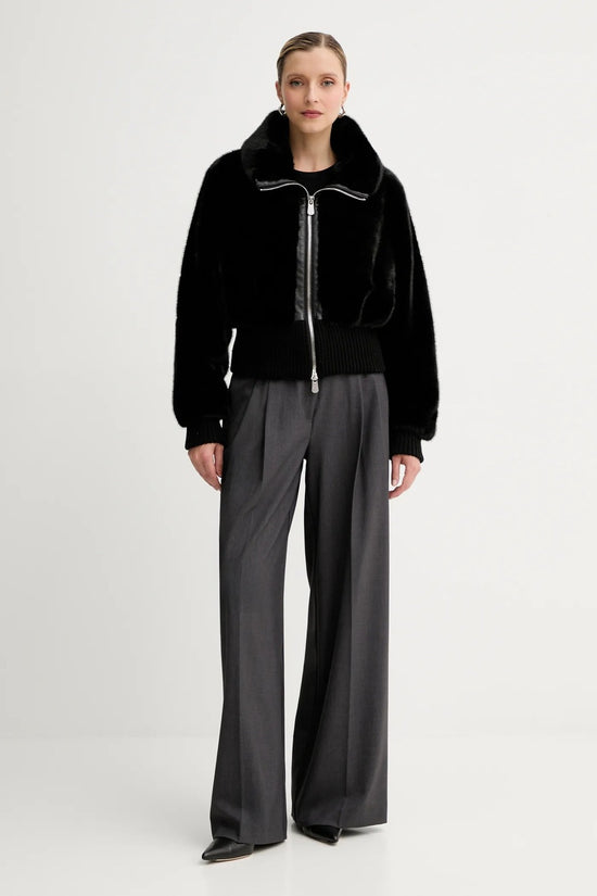  Giacca Bomber Full Zip In Eco Pelliccia-pinko-Nero-Donna-105399 a2pi z99-3  