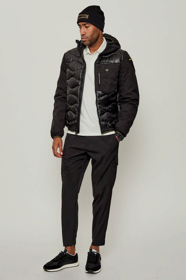 blauer Piumino Full Zip Con Cappuccio Maniche Neoprene Albert Nero Uomo, foto 3