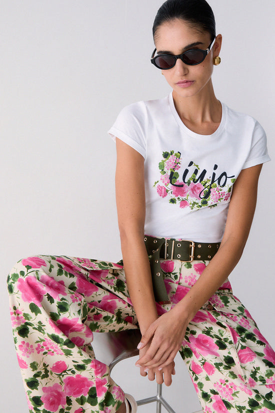  T-Shirt Maniche Corte Con Stampa E Strass-liu jo-Bianco-Special_-Wa6493 js923 p9603-3  