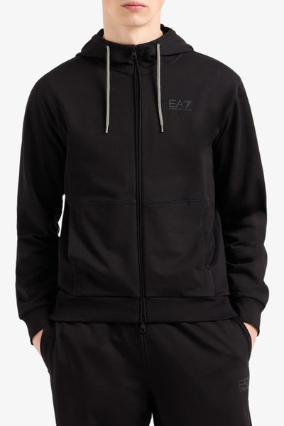 emporio armani ea7 Felpa Full Zip Con Cappuccio Visibility Logo Gommato Sul Retro Nero Uomo, foto 3
