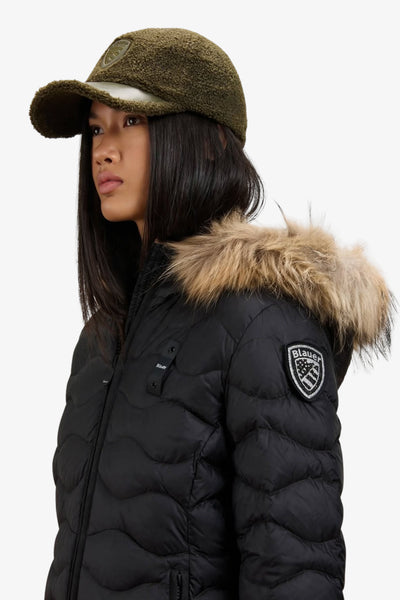 blauer Piumino Full Zip Con Cappuccio Bordo Pelliccia Aldie Nero Donna, foto 3