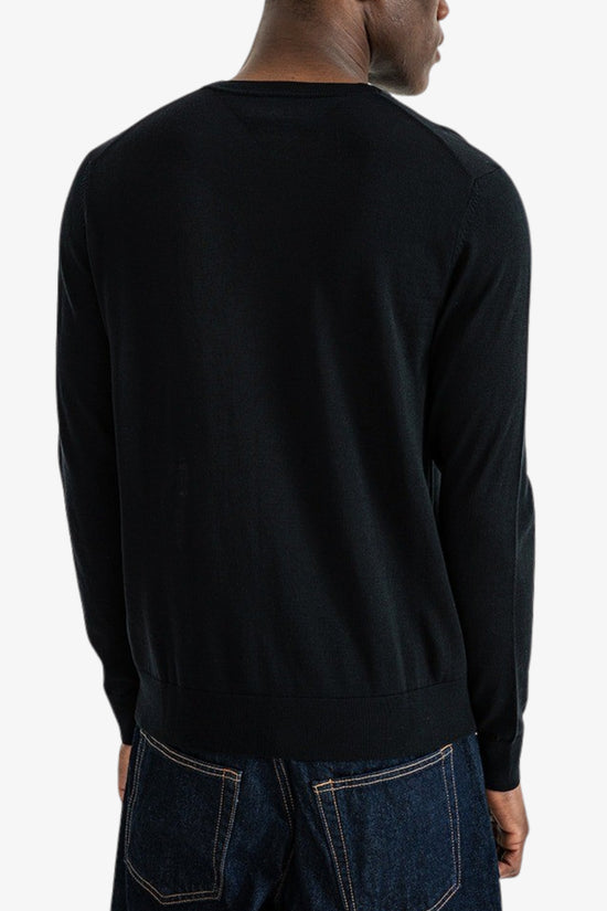  Maglione Girocollo In Lana Merino Con Logo Bandierina Ricamato-tommy hilfiger-Nero-Uomo-Mw0mw39775 bds-3  