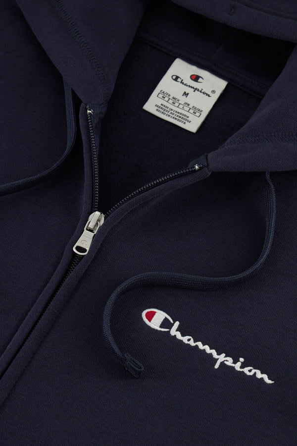 champion Felpa Full Zip Con Cappuccio Logo Piccolo Ricamato Blu Uomo, foto 3