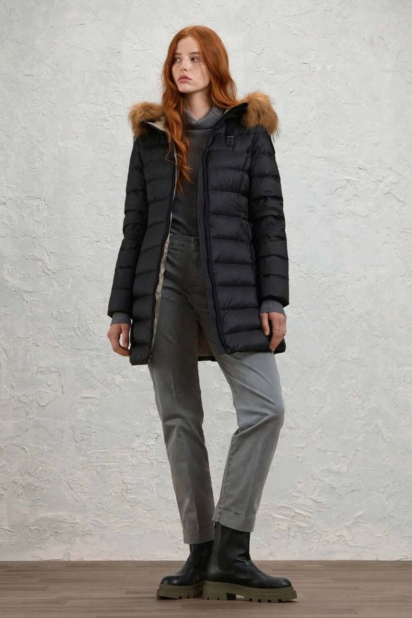 blauer Piumino Lungo Full Zip Con Cappuccio Bordo Pelliccia Kristin Nero Donna, foto 3