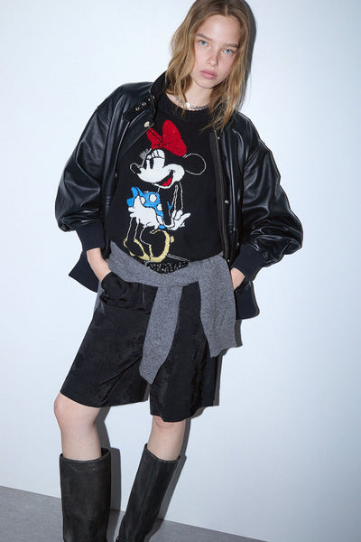 liu jo Maglione Girocollo In Lana Stampa Minnie Nero Donna, foto 3