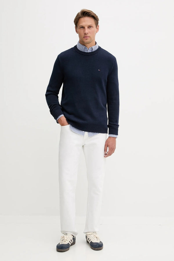 tommy jeans Maglione Girocollo Slim Logo Bandierina Ricamato Nero Uomo, foto 3