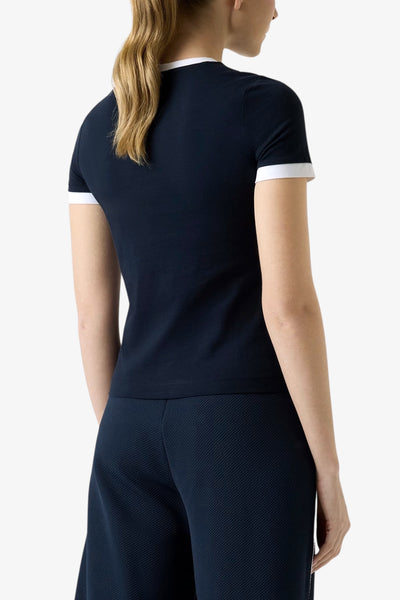 guess T-Shirt Maniche Corte Logo Ricamato Mila Blu Donna, foto 3
