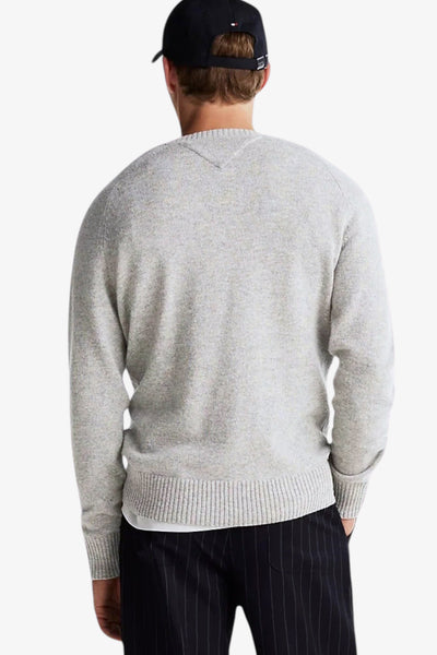 tommy hilfiger Maglione Girocollo In Lana Con Logo Bandierina Ricamato Grigio Uomo, foto 3