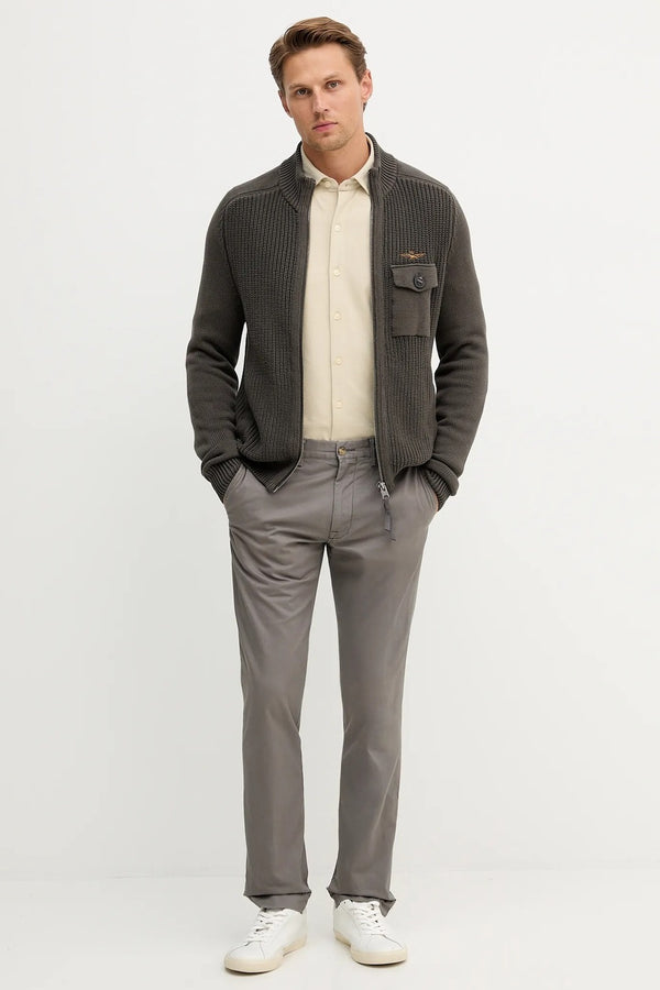 aeronautica militare Maglione Full Zip In Cotone Costa Inglese Grigio Uomo, foto 3