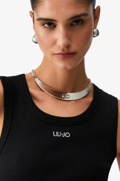liu jo Canotta A Costine Logo Piccolo Ricamato Nero Donna, foto 3