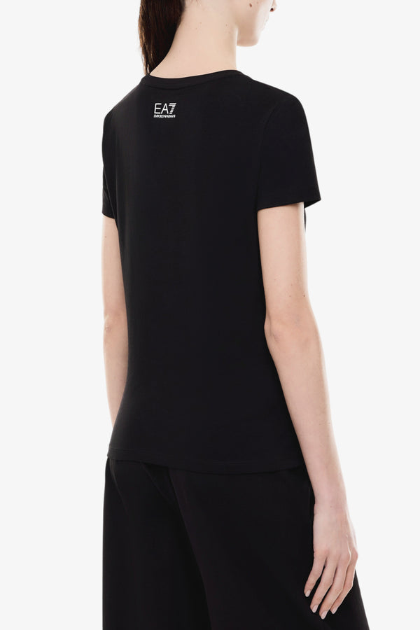 emporio armani ea7 T-Shirt Maniche Corte Elasticizzata Con Inserti In Paillettes Nero Donna, foto 3