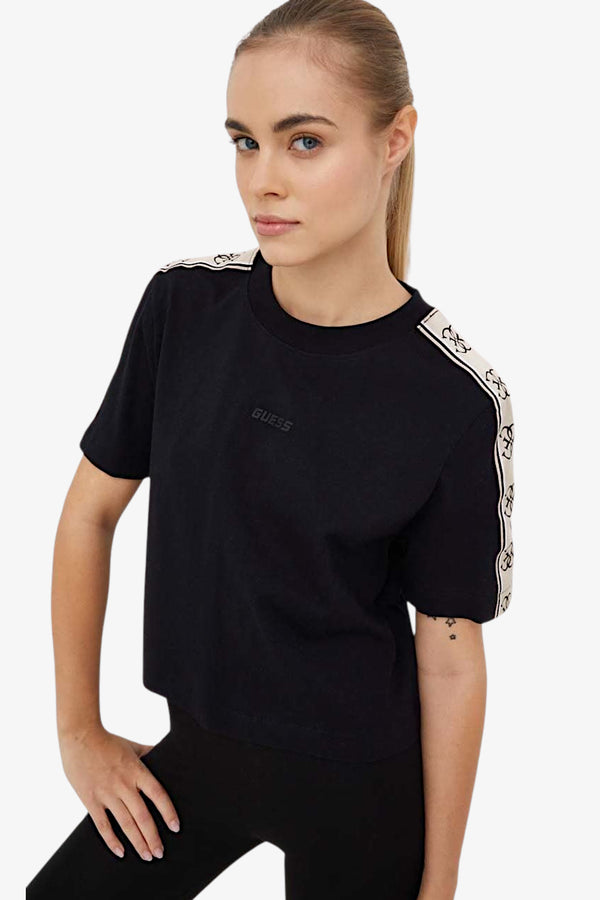 guess T-Shirt Corta Bande Logo Britney Nero Donna, foto 3