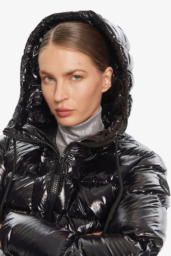  Piumino Full Zip Con Cappuccio Lucido Effetto Glossy-pinko-Nero-Donna-101597 a2p7 z99-3  