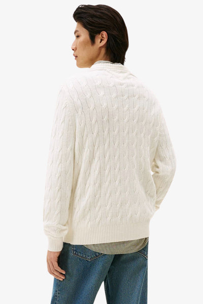 tommy hilfiger Maglione Girocollo In Lana Intrecciata Con Logo Bandierina Ricamato Bianco Uomo, foto 3