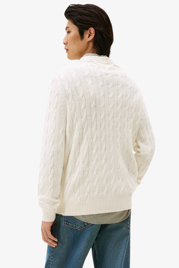 tommy hilfiger Maglione Girocollo In Lana Intrecciata Con Logo Bandierina Ricamato Bianco Uomo, foto 3