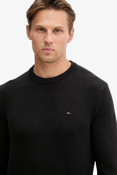 tommy jeans Maglione Girocollo Slim Logo Bandierina Ricamato Nero Uomo, foto 3